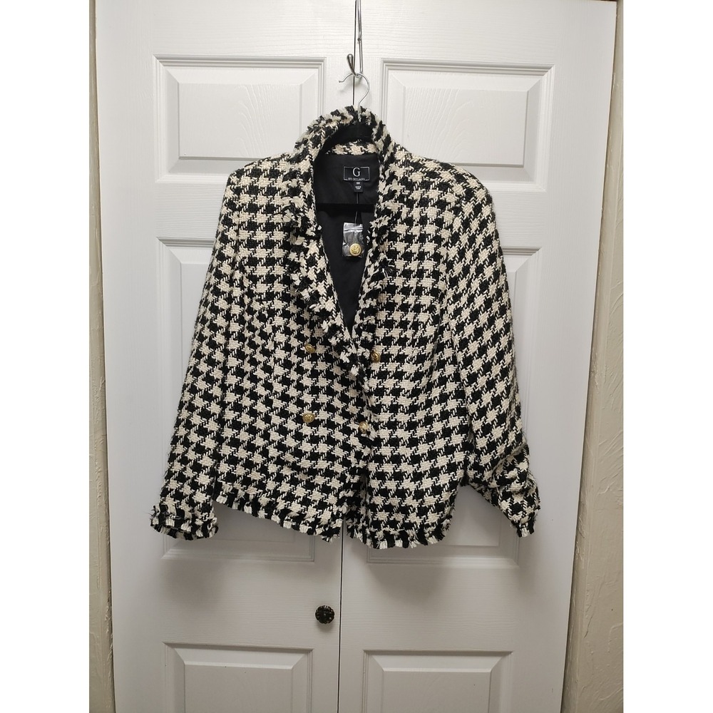 G By Guiliana 18w White Houndstooth Tweed Double Breasted With Metallic Gold...